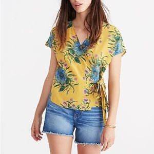 Madewell Silk Side-Tie Wrap Top Blouse in Painted Blooms